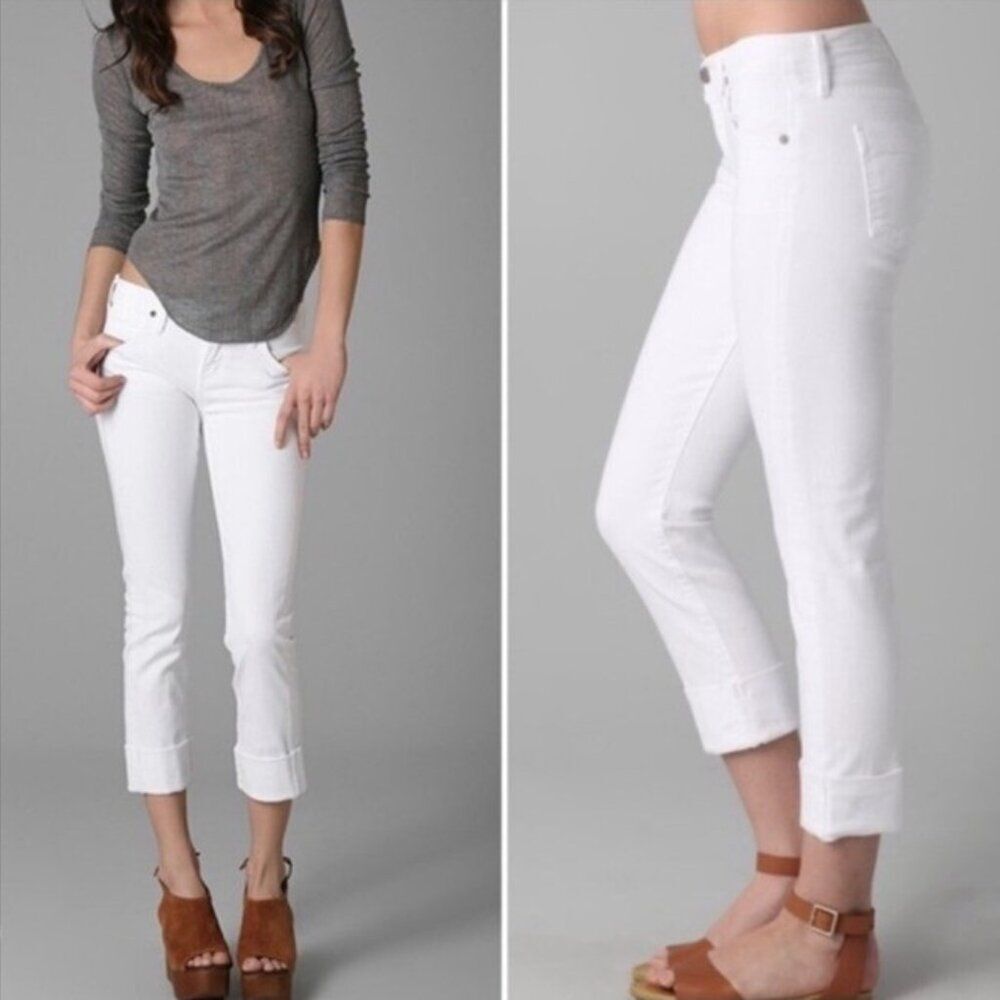 Citizens of Humanity Dani Cropped Straight Leg cuffed jeans White Denim Size 27